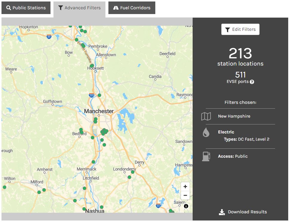 Screenshot of EV Charging map