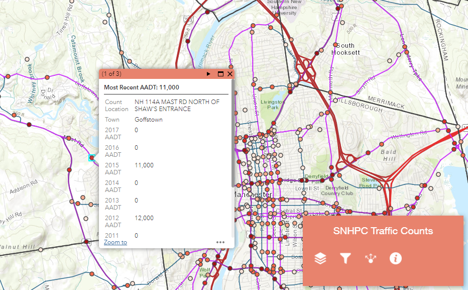 Screen shot of the traffic count web map application
