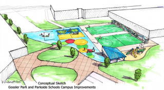 A conceptual sketch of playground improvements for Gossler Park School from a 2016 Health Impact Assessment for the school.